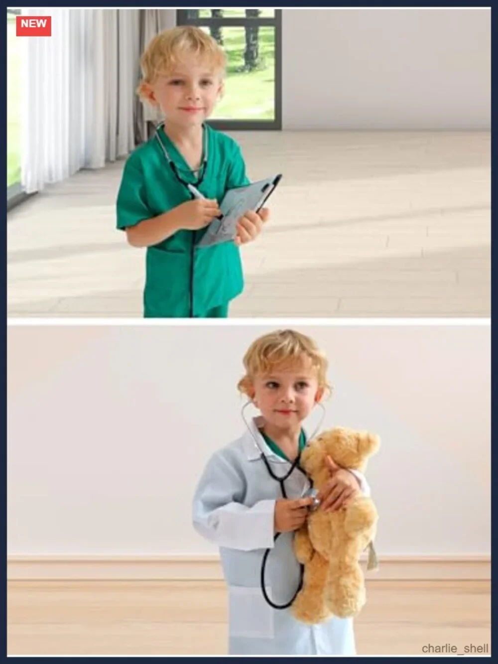 Kids Doctor Costume Set Pretend Play Lab Coat Scrubs Stethoscope